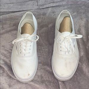All white canvas vans low